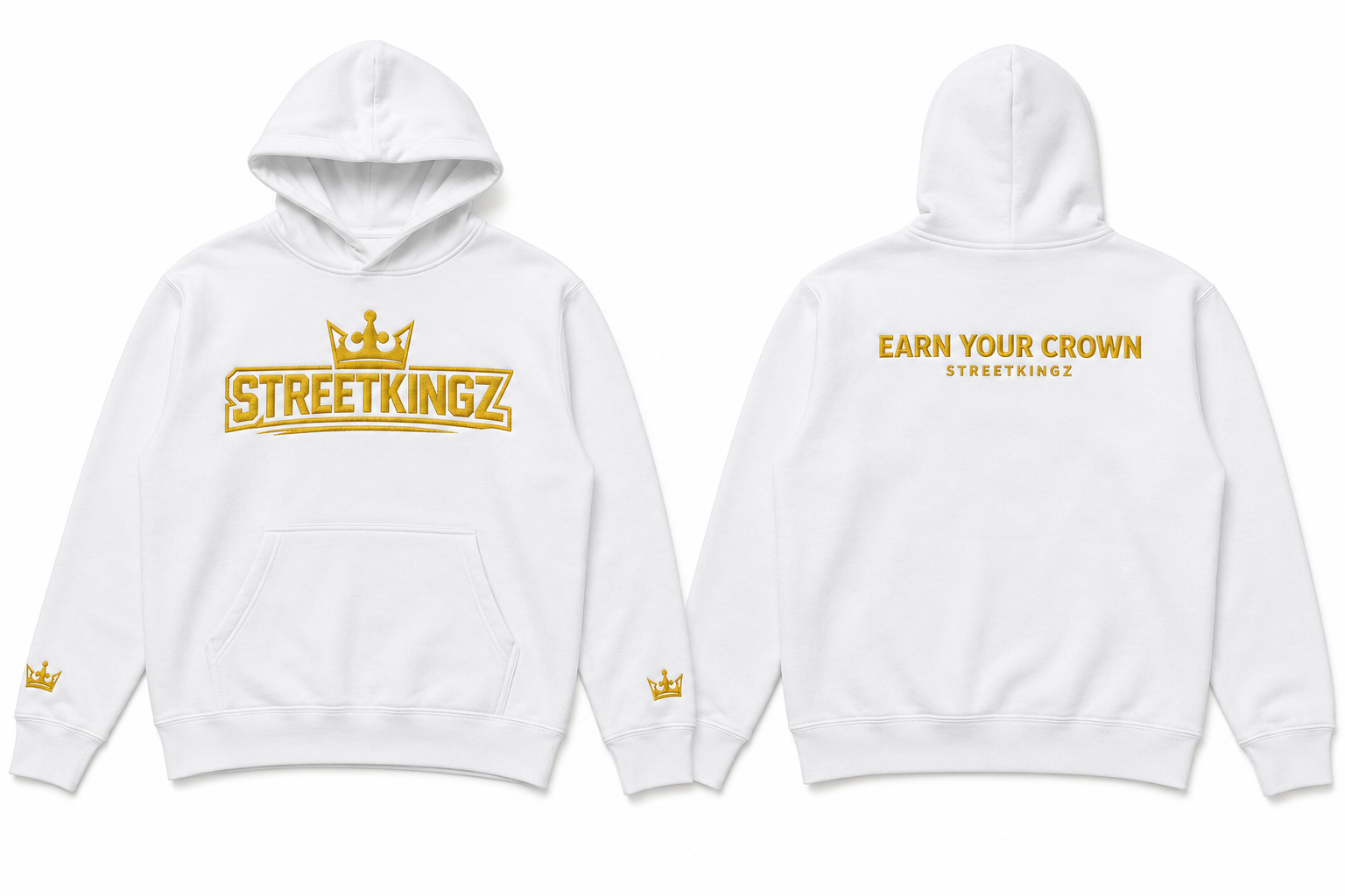 StreetKingz Hoodie — White / Gold Embroidery