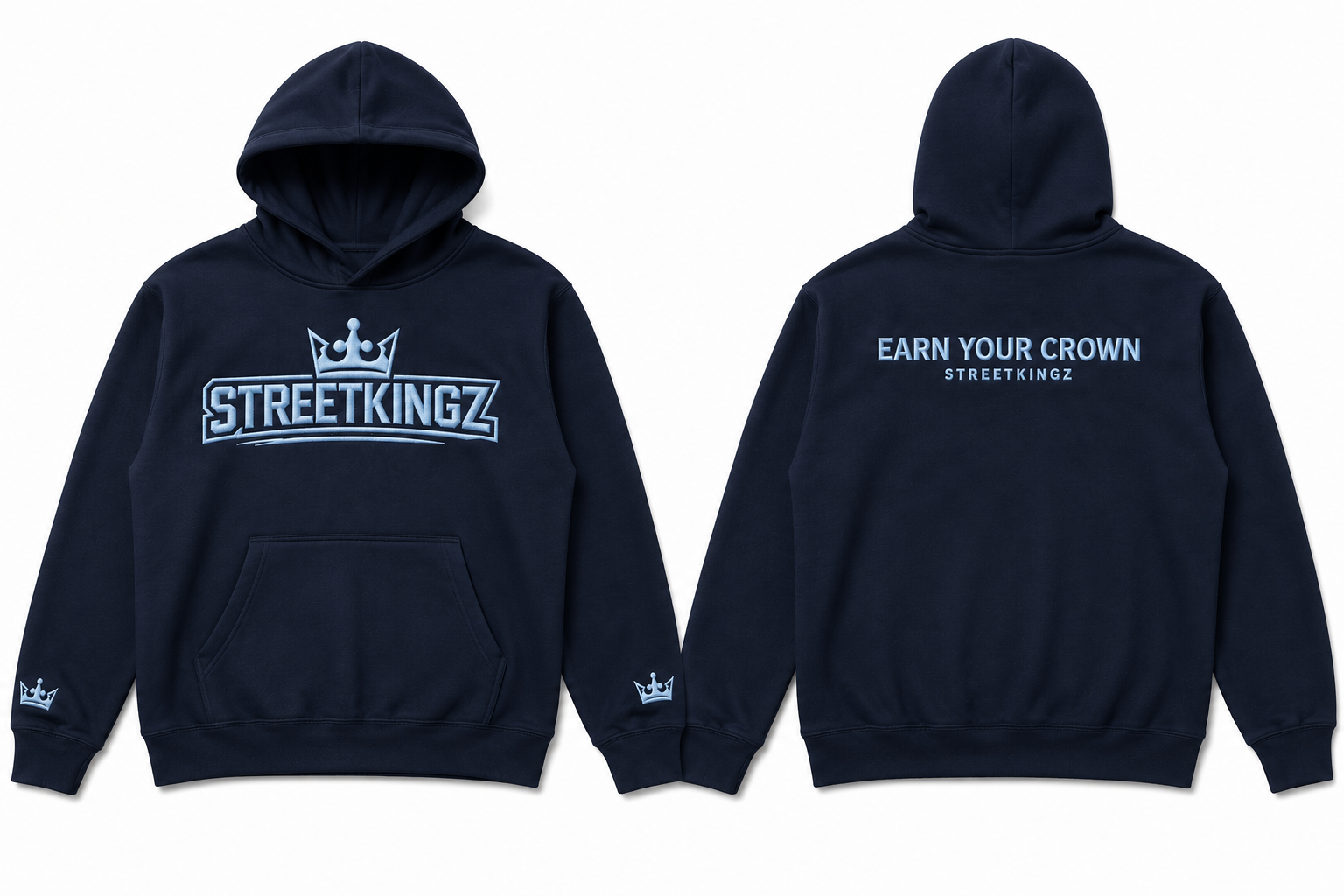 StreetKingz Hoodie — Navy / Baby Blue Embroidery