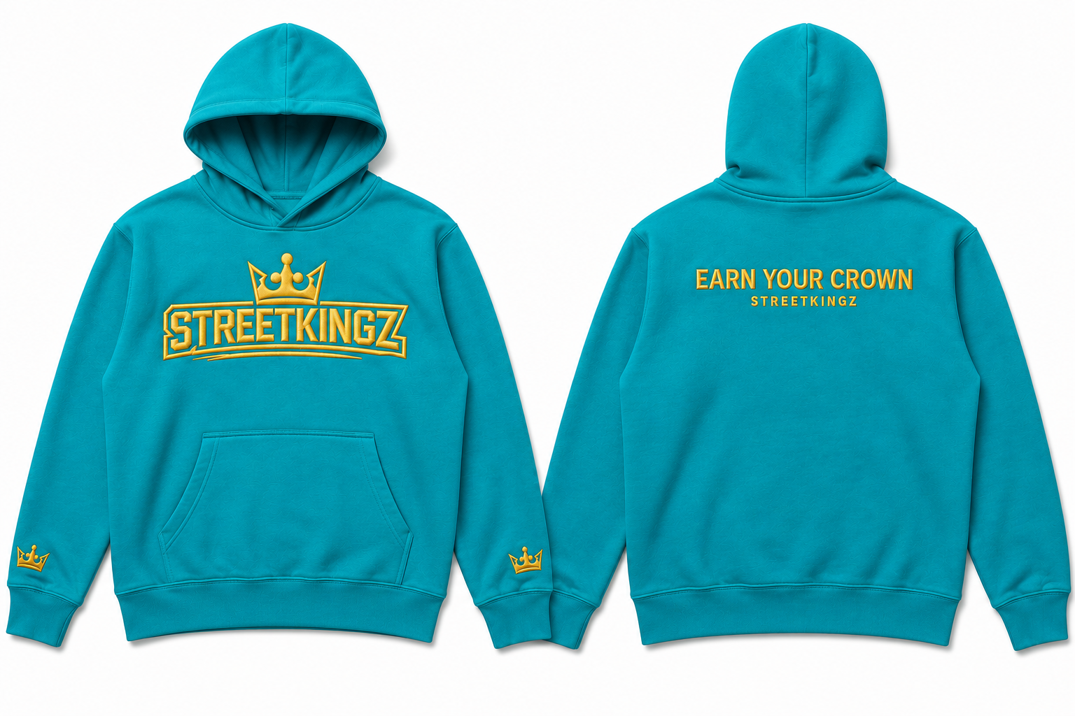 StreetKingz Hoodie — Turquoise / Gold Embroidery