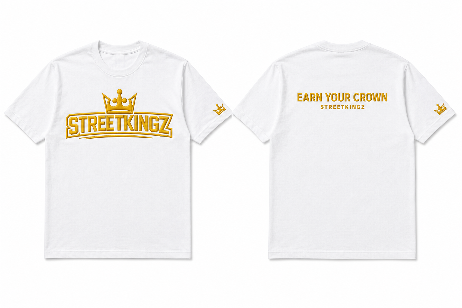 StreetKingz Tee — White / Gold Embroidery