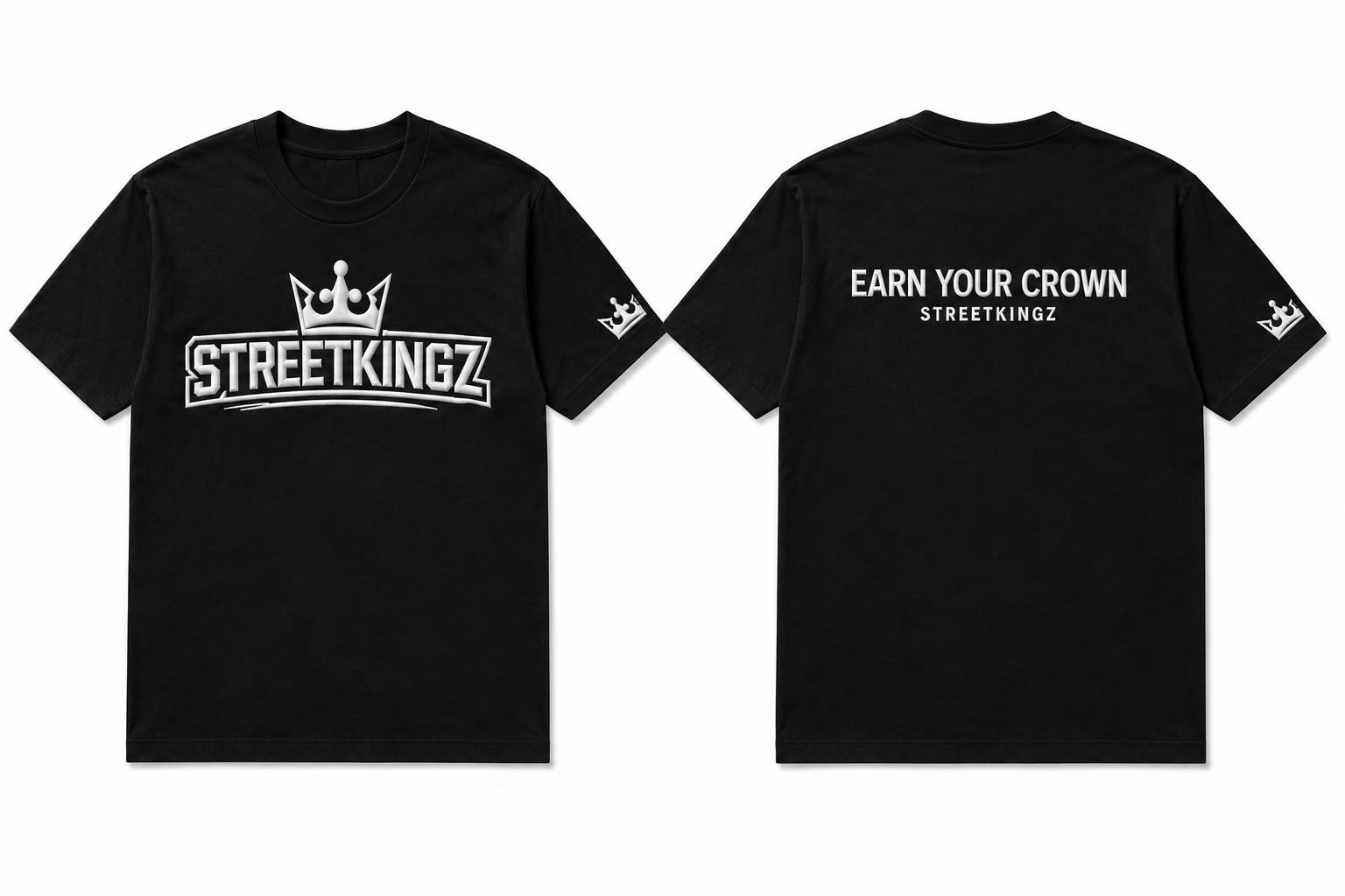 StreetKingz Tee — Black / White Embroidery