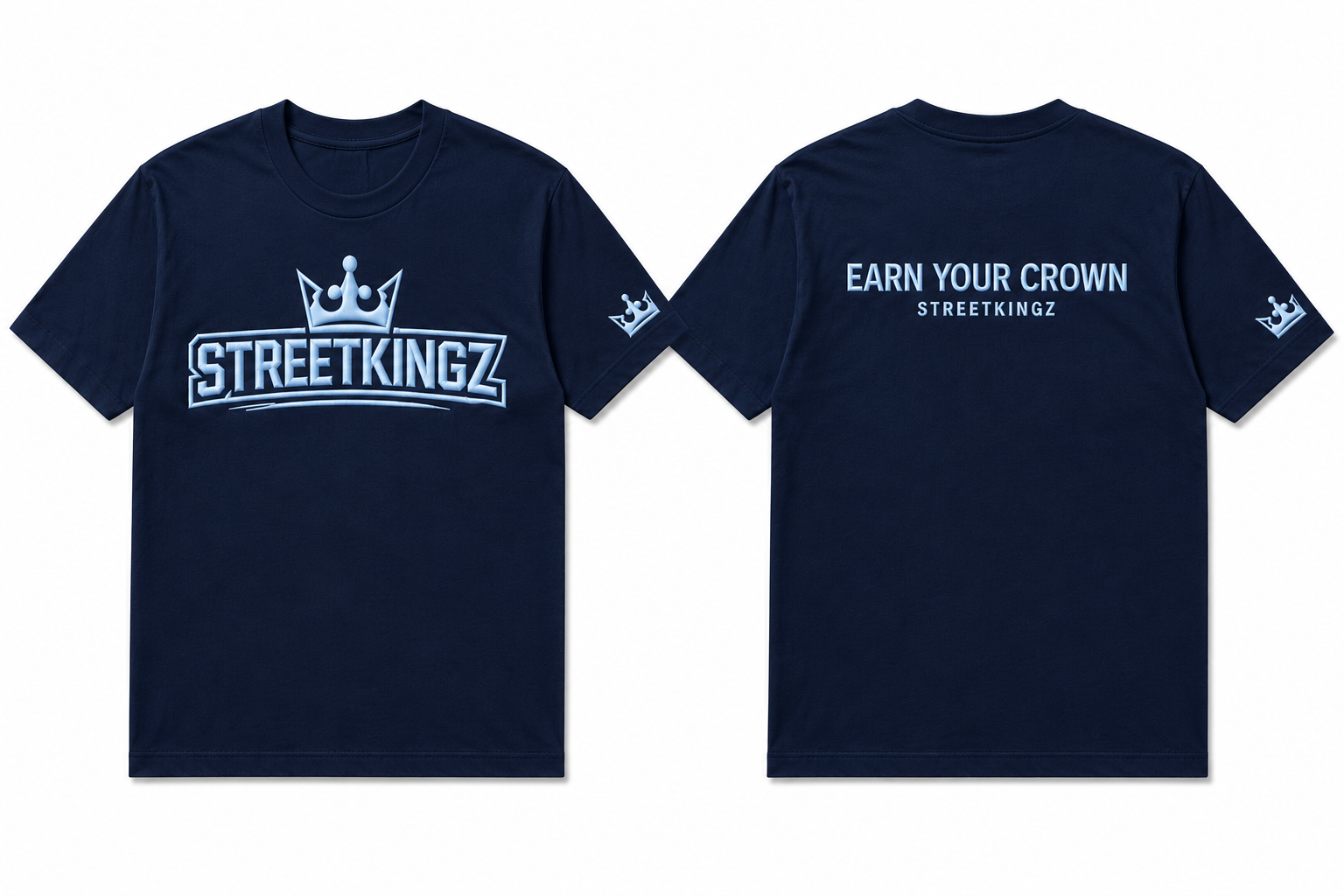 StreetKingz Tee — Navy / Baby Blue Embroidery