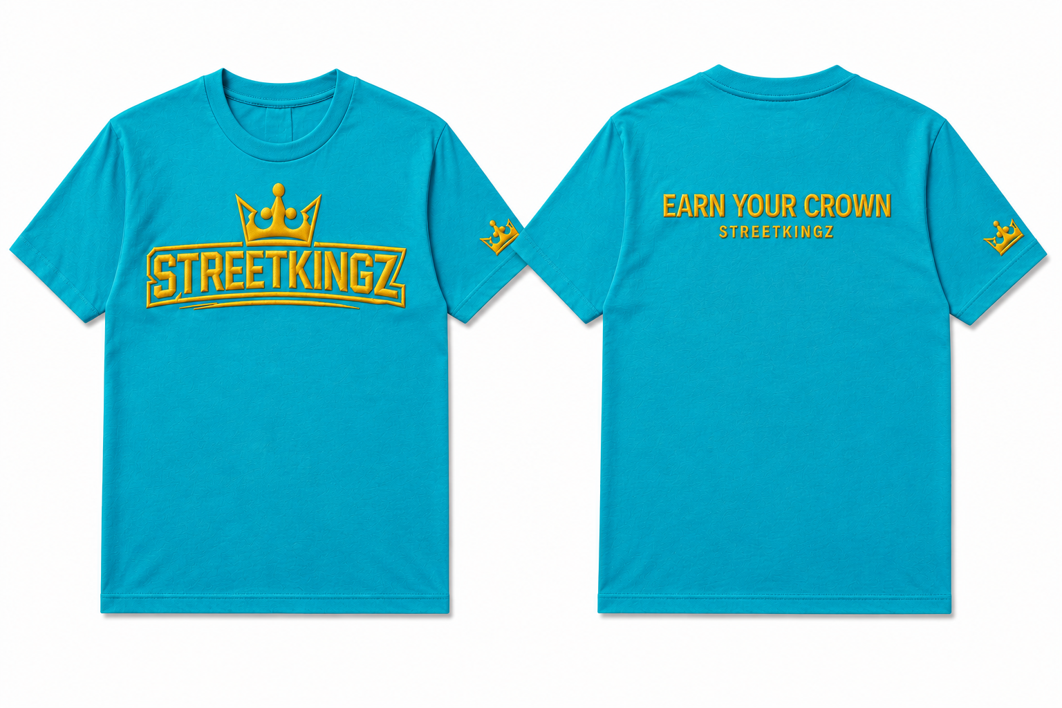 StreetKingz Tee — Turquoise / Gold Embroidery