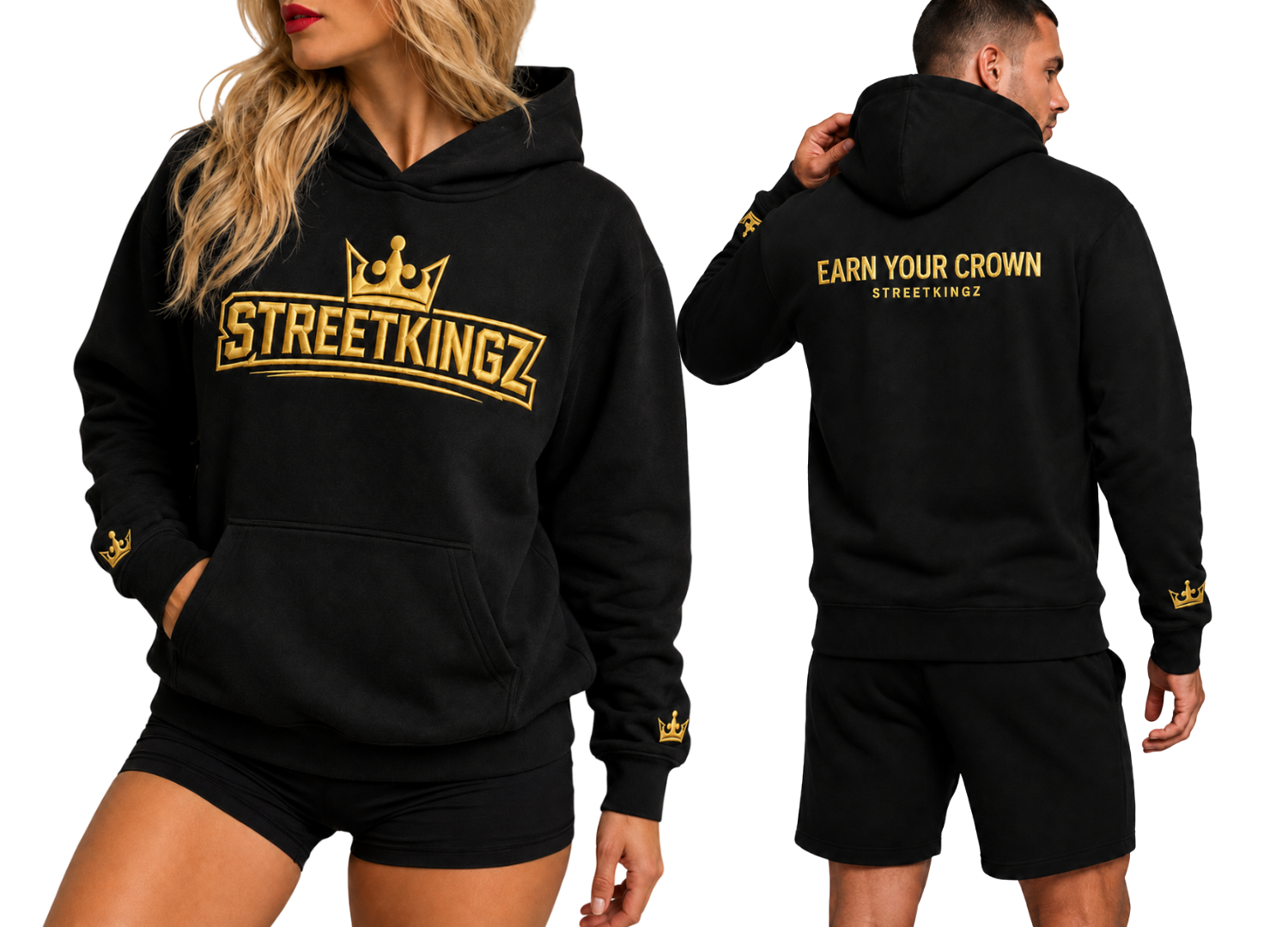 StreetKingz Hoodie — Black / Gold Embroidery
