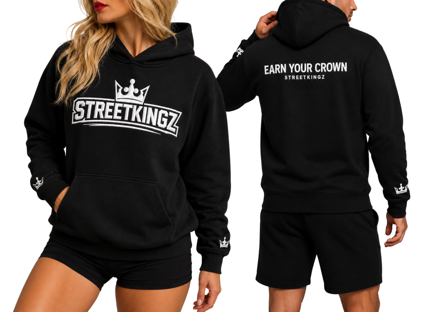 StreetKingz Hoodie — Black / White Embroidery