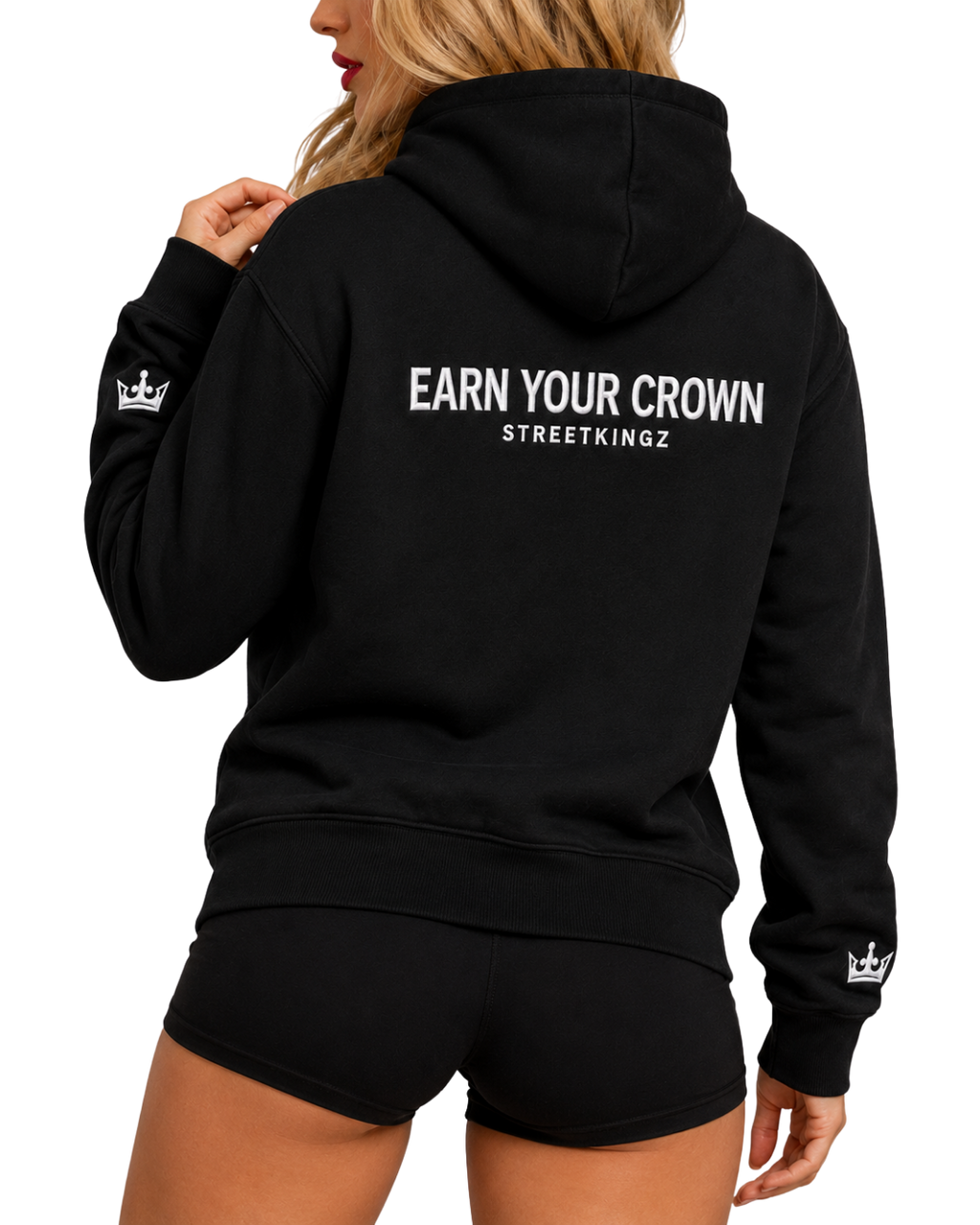 StreetKingz Hoodie — Black / White Embroidery