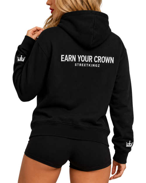 StreetKingz Hoodie — Black / White Embroidery