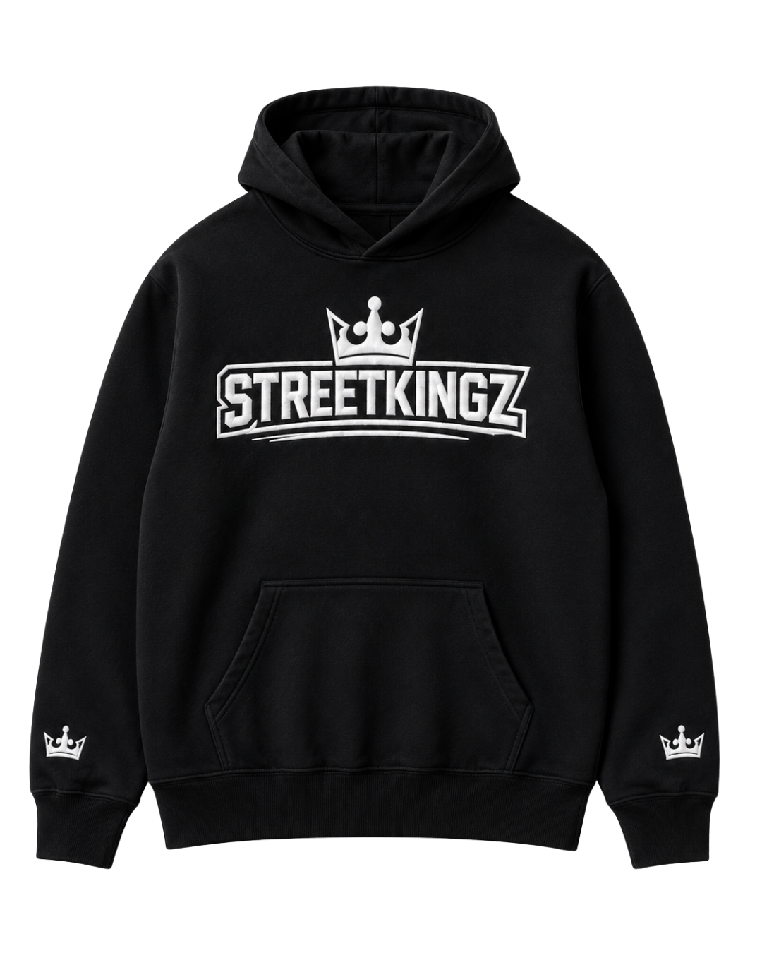 StreetKingz Hoodie — Black / White Embroidery