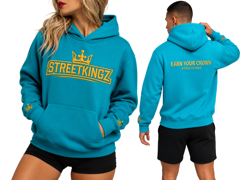 StreetKingz Hoodie — Turquoise / Gold Embroidery