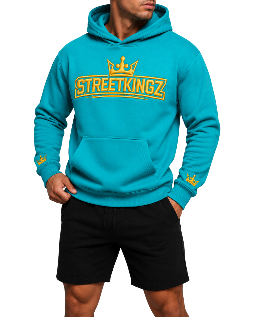 StreetKingz Hoodie — Turquoise / Gold Embroidery