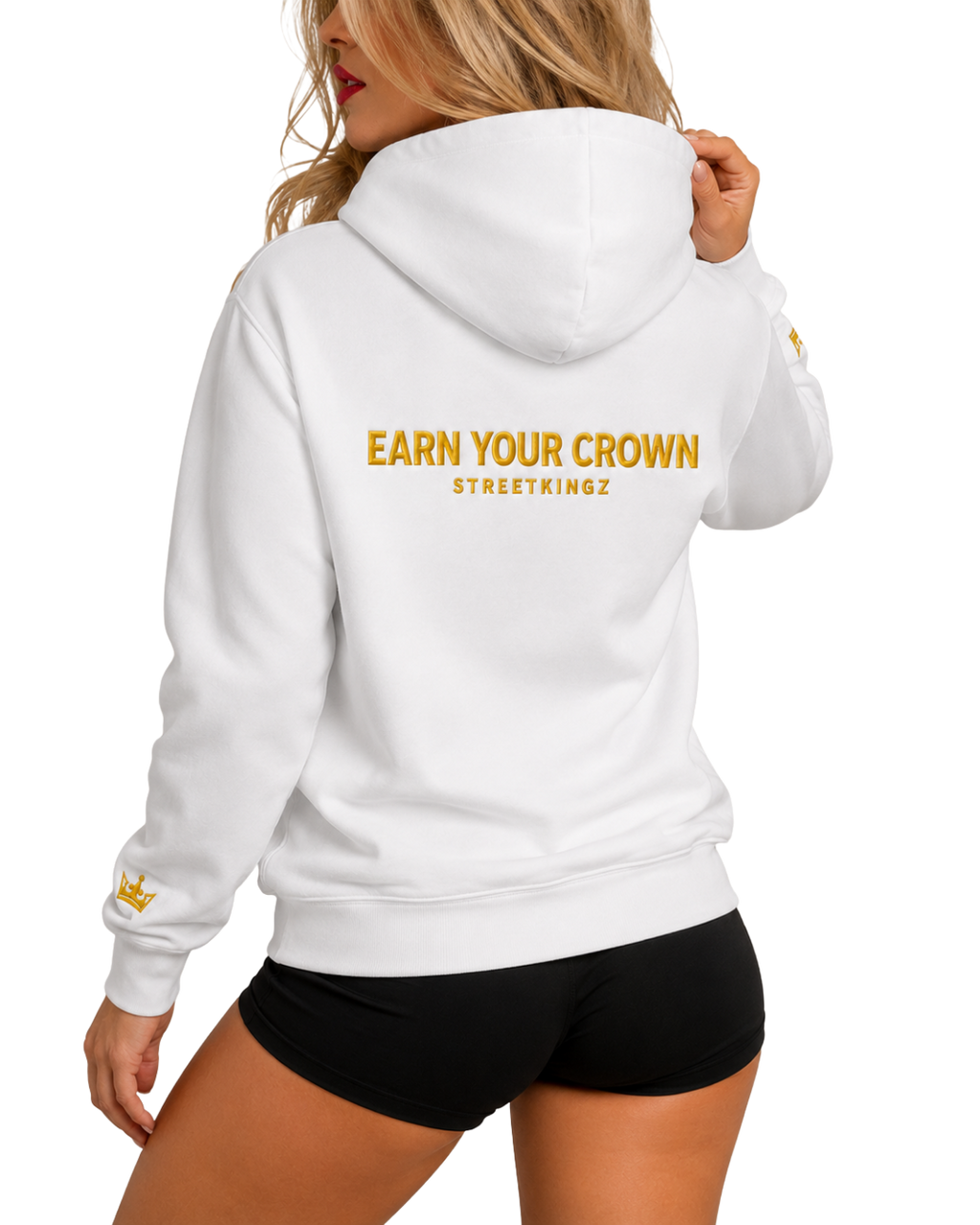 StreetKingz Hoodie — White / Gold Embroidery