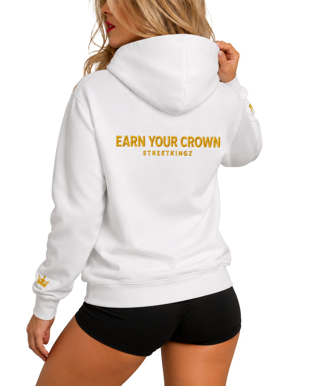 StreetKingz Hoodie — White / Gold Embroidery
