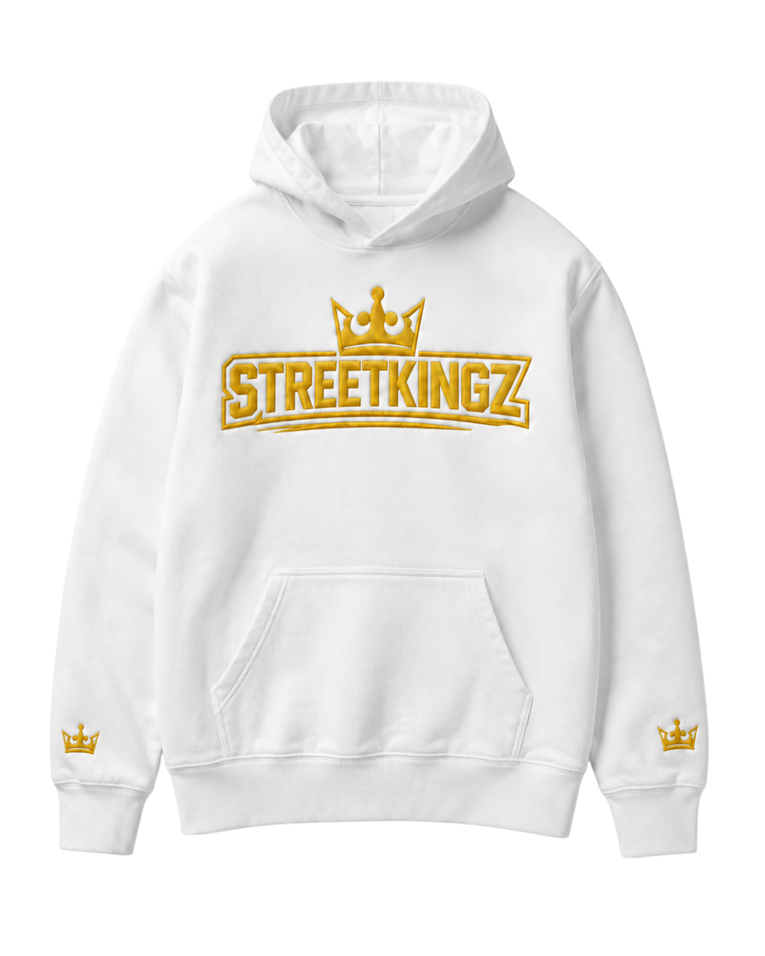 StreetKingz Hoodie — White / Gold Embroidery