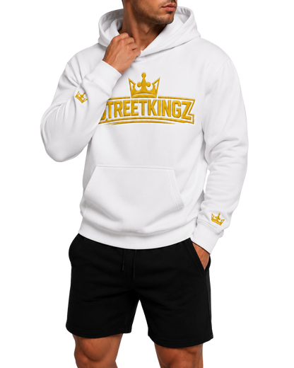 StreetKingz Hoodie — White / Gold Embroidery
